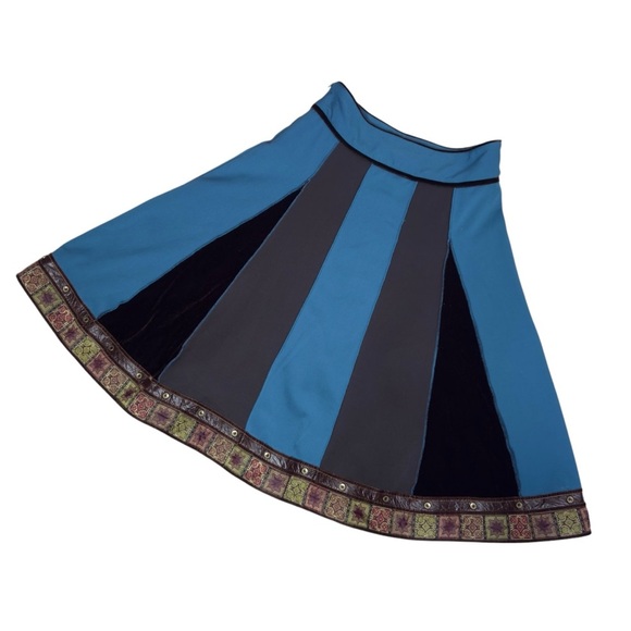 Vintage Spanner Blue Black Colour Block Panel High Waisted A-line Skirt Large - Picture 2 of 12